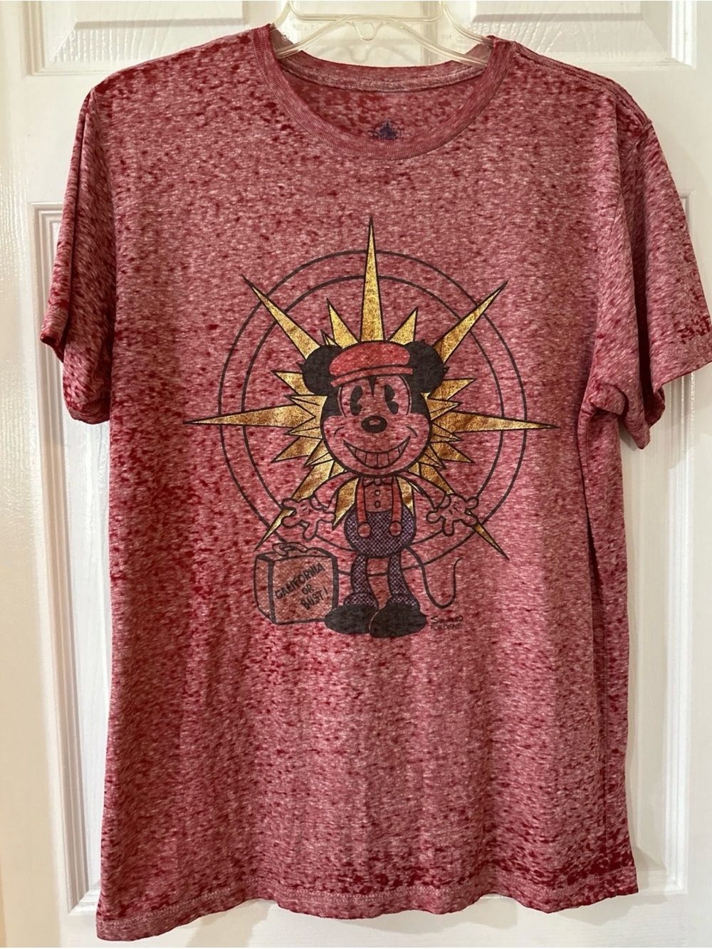 Mickey Mouse Sullivan For Disney "California or Bust" Women's M Burnout Tee Red